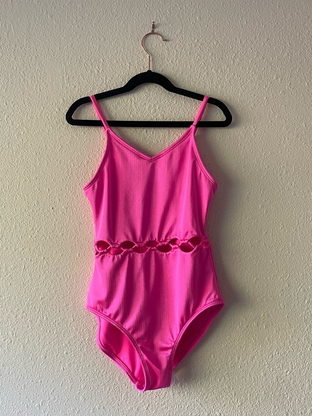 Art Class Girls Pink Cutout One Piece Swimsuit L 10 12 Ribbed Adjustable Strap
